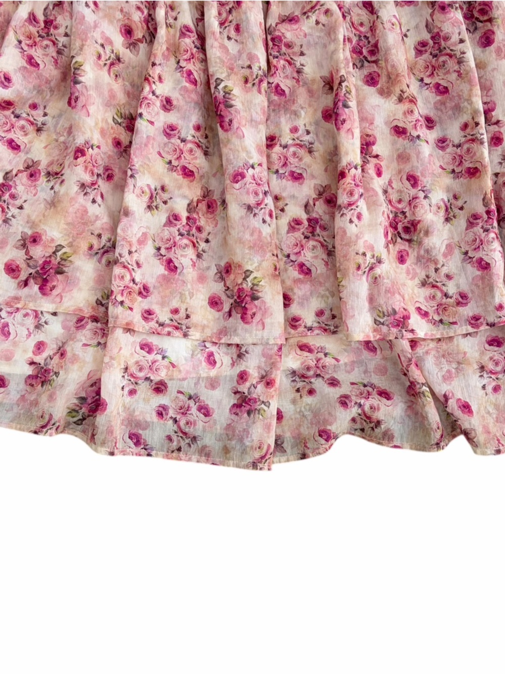 Romantic Cottagecore Cream Skirt with Pink Floral Print - Picture 8 of 13